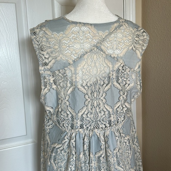 Free People Forget Me Not Lace Mini Dress in Light Blue and Cream - Picture 5 of 7